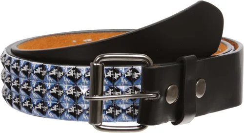 Vista 10 de Cinturón de piel con tachuelas Snap On, estilo punk, con estrella y pirámide, diseño de cuadros a cuadros Negro/Blanco