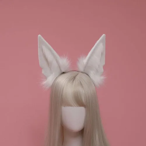 Vista 3 de Diadema de orejas de lobo peludas, diadema de animales para cosplay, orejas de zorro, aro de pelo para fiesta de Halloween para adultos y niños