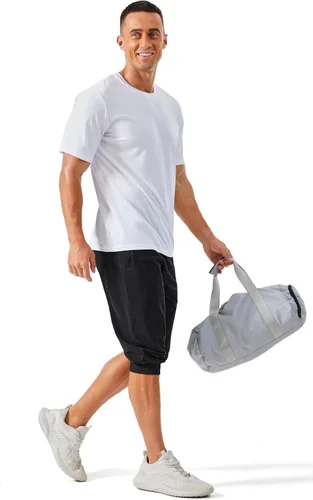 Vista 7 de MAGCOMSEN Pantalones capri de 34 para hombre con bolsillos con cremallera, ajustados, para entrenamiento, correr, entrenamiento, pantalones capri