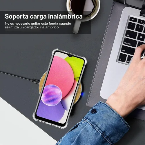 Vista 5 de Funda Samsung A03s, Samsung Galaxy A03s y protector de pantalla, a prueba de golpes, transparente, delgada, suave, de silicona TPU protectora
