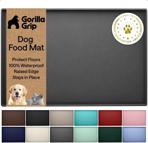 Vista 19 de GORILLA GRIP Alfombrilla para mascotas 100% impermeable con bordes elevados de silicona sin BPA, alfombrillas para comida de gatos y perros que Menta