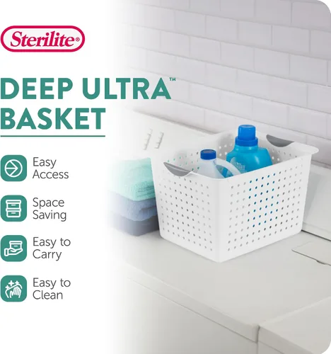 Vista 2 de Sterilite Paquete de 24 cestas ultra de plástico, contenedores de plástico abiertos, para encimera, armario y organizador de armario, color blanco