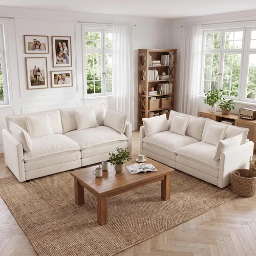 Vista 9 de Tmsan Chenille Cloud - Juego de sofá y silla, color beige y blanco Blanco beige