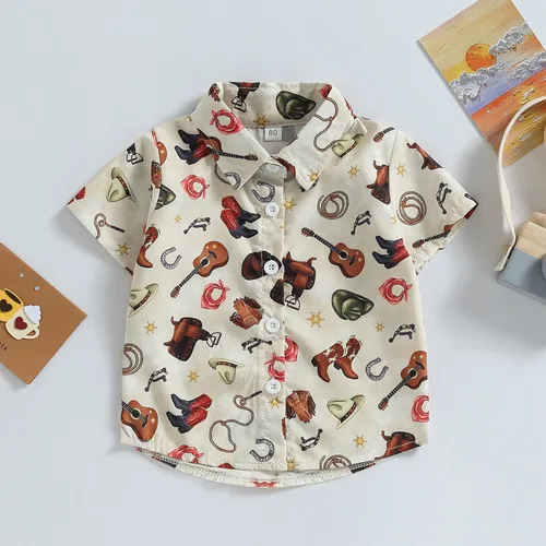Vista 3 de Camisa de vestir de manga corta con estampado de vaca y botones para bebé niño