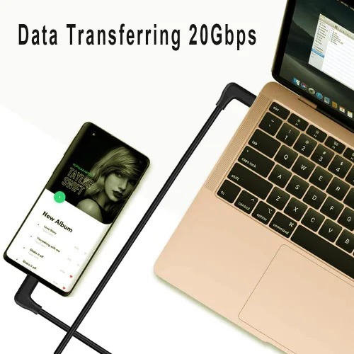 Vista 5 de QCEs Cable USB C a USB C de ángulo recto de 3.3 pies, cable USB-C 3.2 Gen 2 de transferencia de datos de 20 Gbps, salida de video 4K, carga rápida