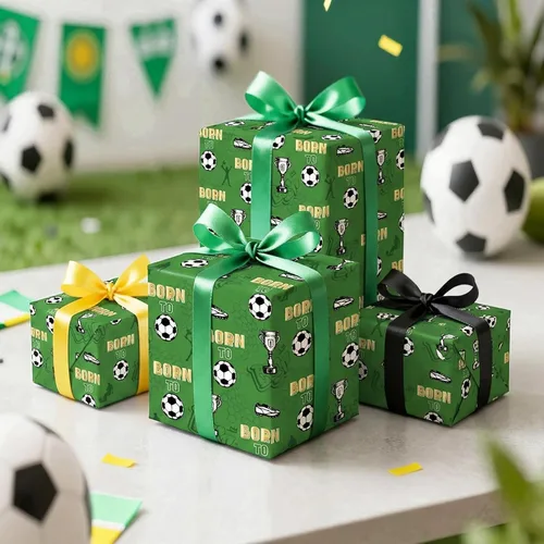 Vista 6 de Garbendy Papel de regalo de fútbol para niños – 17 pulgadas x 16.5 pies – fútbol deportivo con diseño de trofeos, papel de regalo para cumpleaños