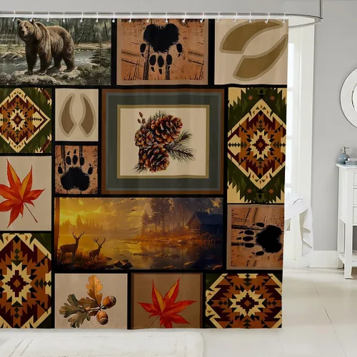 Vista 25 de Castle Fairy Cortina de ducha geométrica bohemia tribal exótica para baño, juego de cortina de ducha para niños y adultos, cortina de baño retro