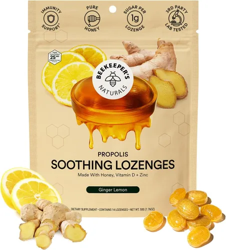 Vista 13 de Beekeeper's Naturals Pastillas Calmantes de Miel y Saúco para la Tos Apoyo Inmunológico con Vitamina D, Zinc y Propóleo Pastillas Calmantes