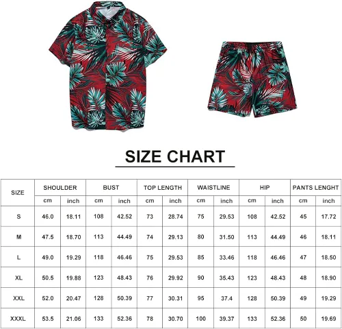 Vista 7 de Camisa hawaiana de 2 piezas para hombre, camisa casual de manga corta con botones