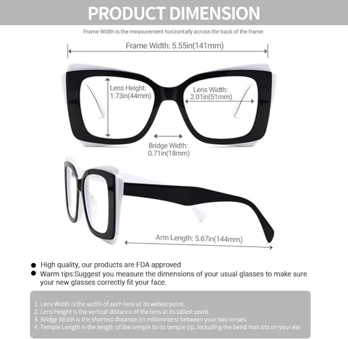 Vista 5 de VOOGLAM Gafas rectangulares de gran tamaño con bloqueo de luz azul para mujer, anti fatiga ocular UV Cheyenne