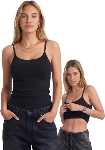 Vista 102 de Emmalise Camiseta de mujer con brasier integrado, soporte de tela sin varillas, camisola corta