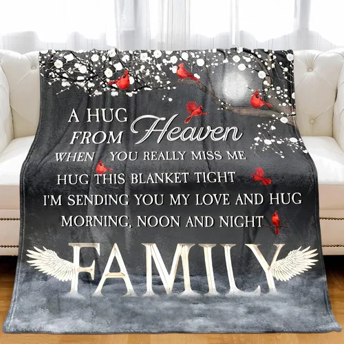 Vista 2 de Manta Conmemorativa Personalizada, Enviando Abrazos desde el Cielo, Manta Conmemorativa para Miembros de la Familia, Abuelos, Mamá, Papá, Hermanos