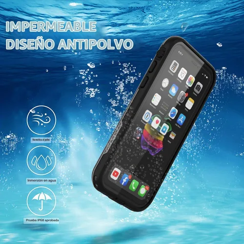 Vista 4 de funda impermeable para IPhone de 6.1 con protector de pantalla sub-acuático a prueba de golpes, cuerpo completo a prueba de polvo, funda resistente