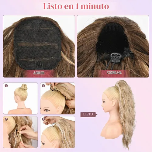 Vista 3 de HOOJIH Extensión de cola de caballo, extensiones de cabello con cordón para cola de caballo de 26 pulgadas de largo, pelo rizado y ondulado natural