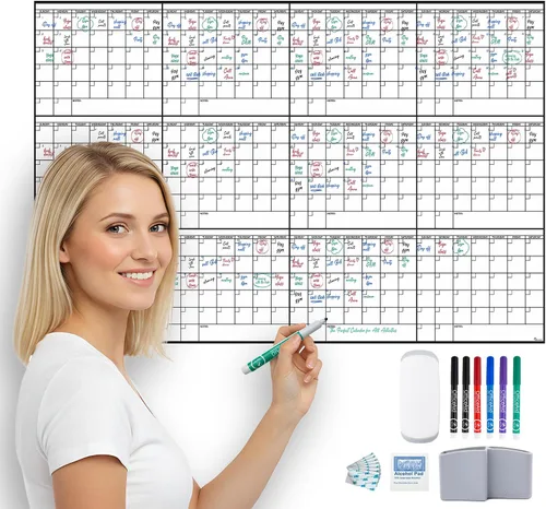 Vista 15 de (2 PK) Pequeño Calendario de Borrado en Seco para Pared, 17x26 Pulgadas, Pequeño Calendario de Pared Borrable, Pizarra Blanca para Oficina, Hogar