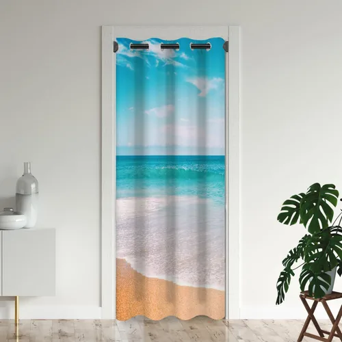 Vista 13 de Cortinas opacas para puerta de playa oceánica para puertas, cortinas opacas hawaianas de verano con palmeras para armario de dormitorio de niños