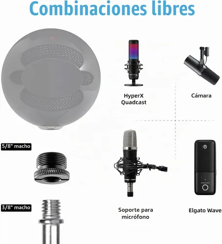 Vista 5 de Paquete de 8 adaptadores de soporte de micrófono, adaptador de micrófono de rosca de tornillo