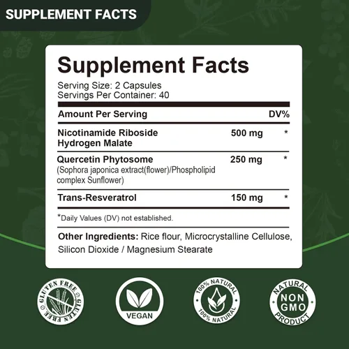 Vista 5 de Airboy Suplemento NAD+ con nicotinamida ribósido resveratrol y quercetina 900 mg, alternativa de NMNH para hombres y mujeres, apoya