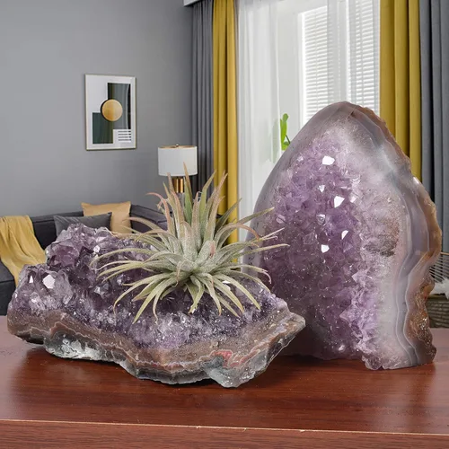 Vista 9 de SUNYIK - Racimo de amatista natural, piedra preciosa en bruto curativa con puntas de cristales, drusa de cuarzo, geoda de mineral, esfera