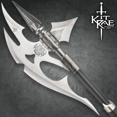 Vista 7 de Kit Rae Black Legion War Axe - Edición especial, hoja de acero inoxidable 420 de 19 1/2 pulgadas, agarre envuelto en cuero, accesorios de metal