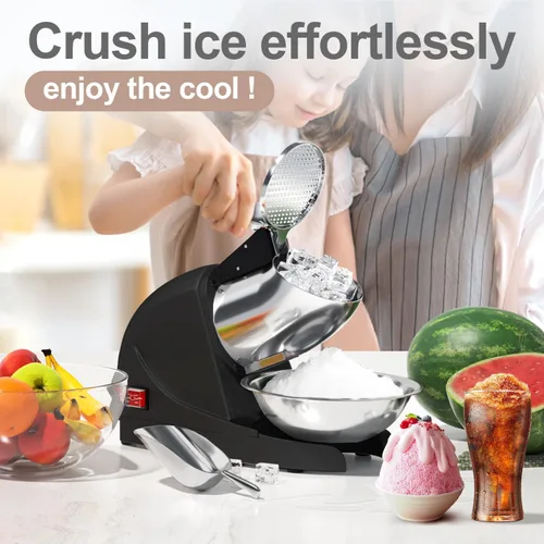 Vista 4 de Máquina de Hielo Raspado 380w Máquina de Cono de Nieve 3 Cuchillas de Acero Inoxidable Afeitadora de Hielo Eléctrica Trituradora de Hielo 127kg/hora