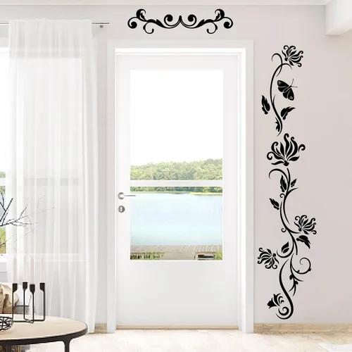Vista 3 de PLIGREAT Calcomanías de pared de flores negras, calcomanías de pared de mariposa, calcomanías de pared de vinilo extraíbles para guardería