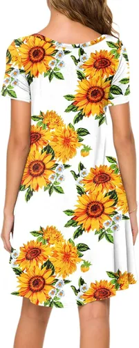 Vista 3 de POPYOUNG Womens 2023 Summer Casual T-Shirt Dress Short Sleeves Swing Boho Beach Cover up