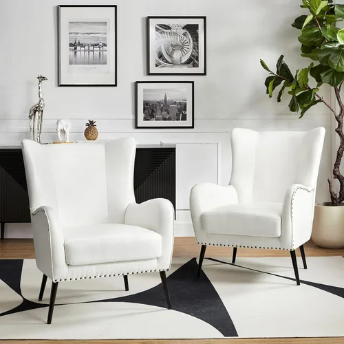 Vista 15 de HULALA HOME Silla decorativa de piel sintética con cojín extraíble, cómodo sillón tapizado con patas de metal negro y ribete de cabeza de clavo
