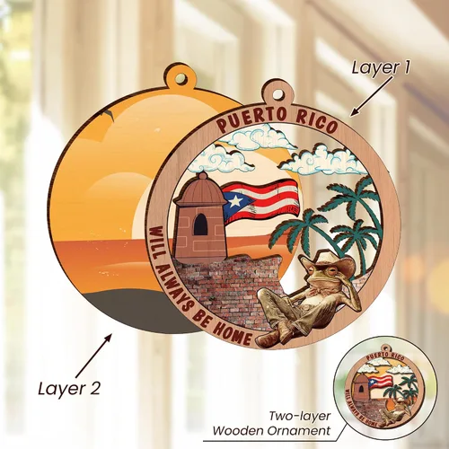 Vista 7 de FLAGWIX Regalos de Navidad de Puerto Rico para mujeres y hombres, adornos de madera 2025 para decoración de árboles, adorno de Navidad de Puerto