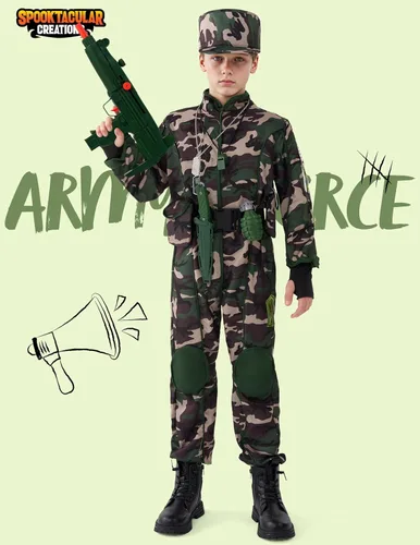 Vista 2 de Spooktacular Creations Disfraz del ejército para niños, disfraz militar para niños, disfraz de las fuerzas especiales de camuflaje para niños