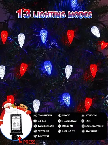 Vista 4 de Guirnalda de 240 luces LED C6 de 78 pies, luces de Navidad súper largas para exteriores e interiores con 13 modos y temporizador, luz parpadeante