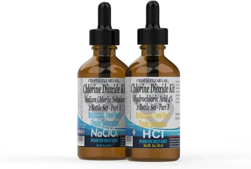 Vista 4 de CrystalClearLab Chlorine Dioxide - Kit de solución Pure ClO2, botellas de gota HCL tamaño individual (4 x 2 oz)