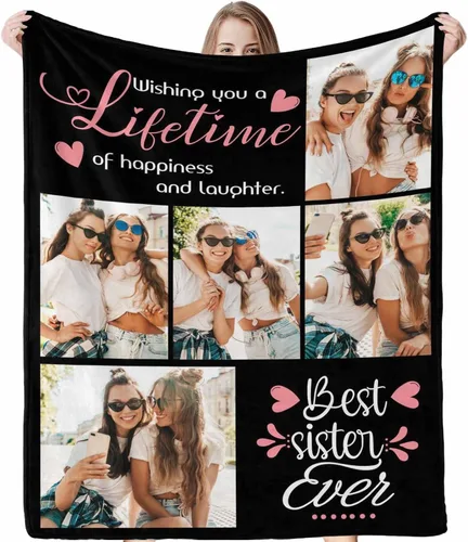 Vista 17 de InterestPrint Regalos para hermanas de hermana manta con collage de fotos, mantas de fotos personalizadas para hermanas, mejores amigas, mujeres