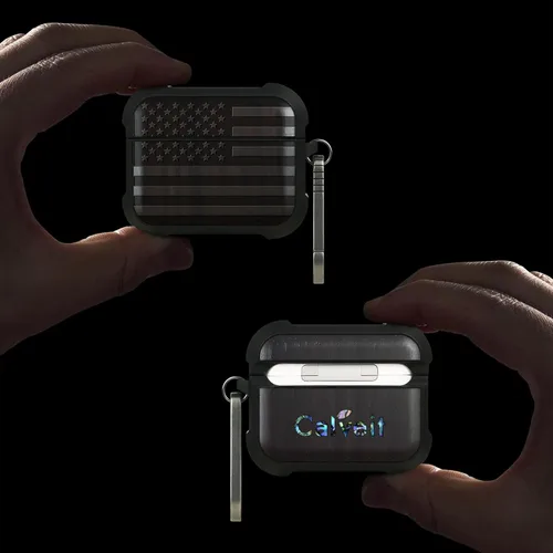 Vista 2 de Carveit - Funda de madera maciza para AirPods Pro 2, bandera estadounidense, color negro