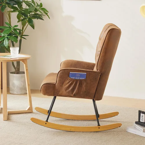 Vista 5 de Mecedora para cuarto de bebé, tela estampada en caliente, tapizada, mecedora, mecedora, asiento acolchado con respaldo alto, silla auxiliar cómoda