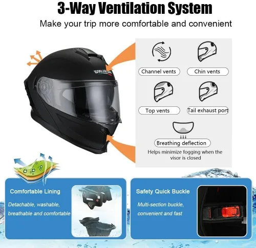 Vista 5 de Casco modular de motocicleta Bluetooth aprobado por DOT, abatible de cara completa con doble visera antivaho integrada, forro extraíble lavable