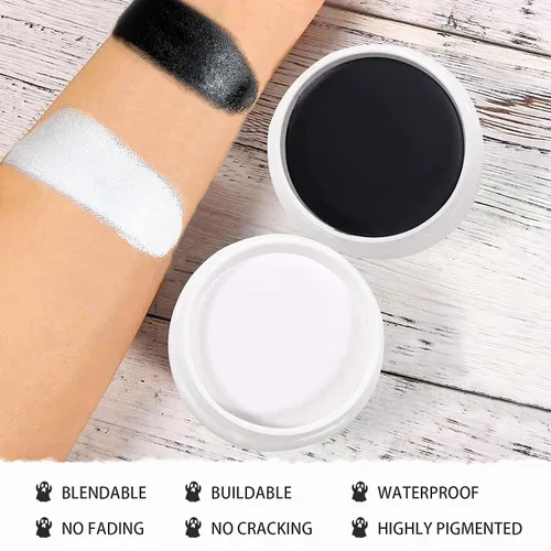 Vista 2 de Kit de pintura facial en blanco y negro: maquillaje corporal de Halloween, juego de efectos especiales para adultos, maquillaje profesional SFX