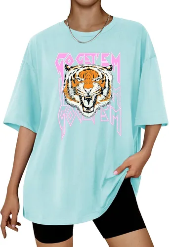 Vista 17 de Aoang Camisetas gráficas de gran tamaño para mujer, cuello redondo, manga corta, blusa