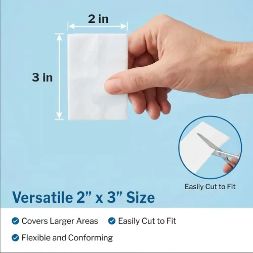 Vista 6 de McKesson, compresas no adherentes, estériles, Nylon/Poliéster, 2 x 3 pulgadas, 100 unidades, 1 paquete Altamente absorbente, eliminación indolora