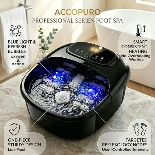 Vista 4 de Bañera de remojo de pies con ozono y UV, masajeador de baño de spa Negro
