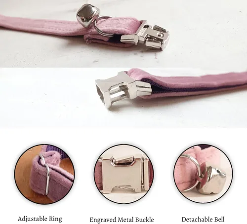 Vista 2 de Collar de gato personalizado con placa de nombre personalizada con campana, collares de identificación de gato de nailon resistente de terciopelo