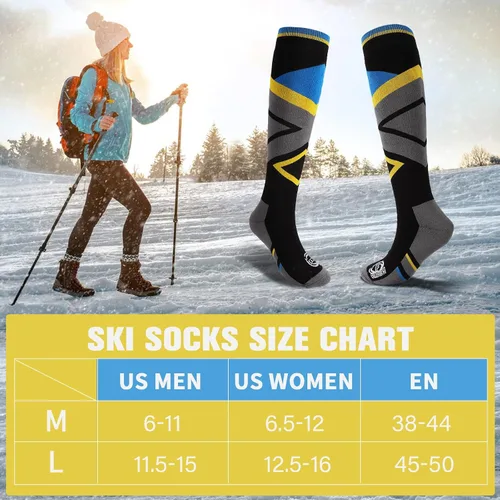 Vista 4 de findway Paquete de 2 pares de calcetines de esquí, para mujer, hombre, esquí, snowboard, invierno, clima frío, hasta la rodilla, calcetines atléticos