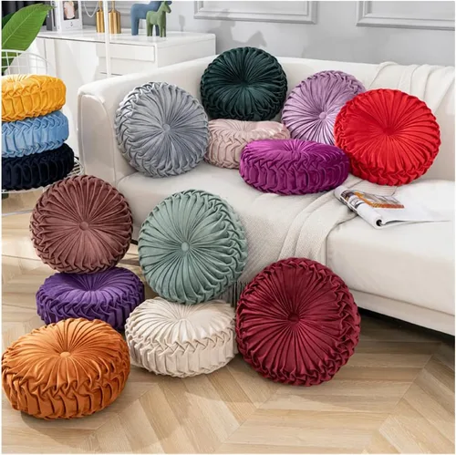 Vista 2 de Baiyuruodie Cojín redondo de terciopelo, cojín decorativo para sofá y cama del dormitorio (38cm, azul)
