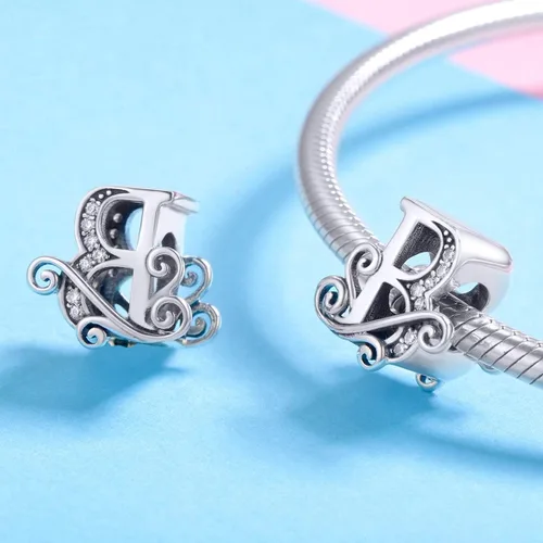 Vista 2 de Plata de ley 925 maciza con piedras cúbicas opciones de regalo completas AZ alfabeto encantador letras abalorios para pulseras europeas Pandora