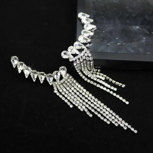 Vista 5 de Crystal Leaf Climbers Crawler - Aretes de joyería con circonita brillante pavimenta de metal para las orejas