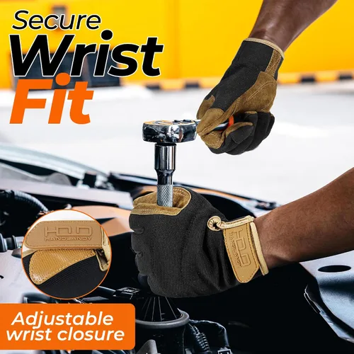 Vista 5 de HANDLANDY Guantes de trabajo para hombre y mujer, guantes de trabajo de mecánicos de uso general con pantalla táctil, guantes de trabajo flexibles