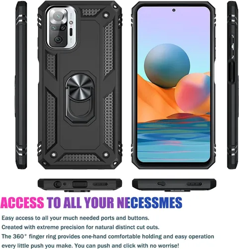 Vista 2 de Funda para Redmi Note 10 Pro 4G/Note 10 Pro Max con protector de pantalla de vidrio templado, [grado militar] Soporte magnético para montaje