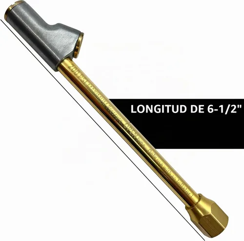 Vista 3 de Mandril de aire de doble cabezal de alcance extendido de flujo abierto. FNPT de 1/4 de pulgada. Úselo solo con medidor de inflado. Si se conecta