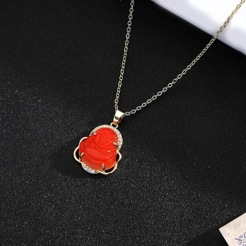 Vista 3 de NEWITIN 5 Pieces Laughing Buddha Necklaces for Women Colorful Crystal Cubic Zirconia Buddha Pendant Necklace Bling Gold Plated Chains Good Luck