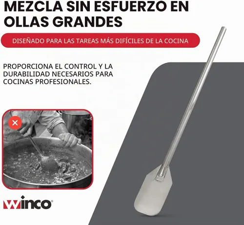 Vista 7 de Winco Paleta mezcladora de acero inoxidable de 36" Resistente, mango reforzado, bordes contorneados